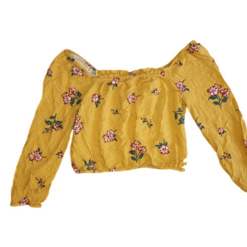 Aeropostale Floral Yellow Off the Shoulder Top || Med || EUC